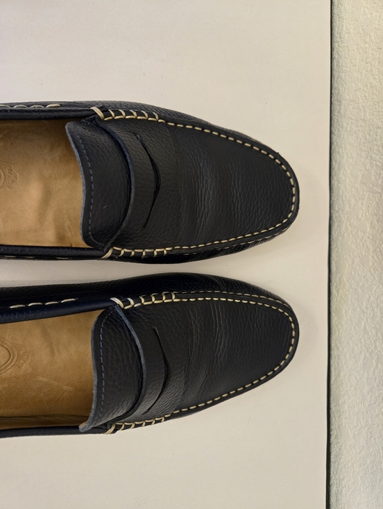 Tod\'s Men\'s Sz 6.5 Midnight Blue Pebbled Leather Penny Slip-On Driving Loafers main image 6